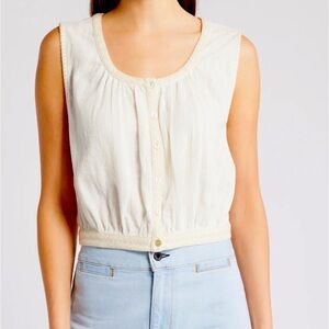 Faherty Isla Embroidered Organic Cotton Button-Up Tank